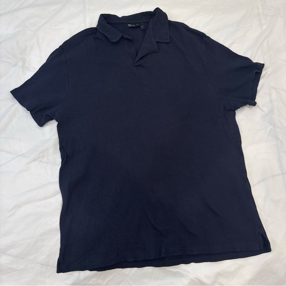 ASOS DESIGN Men’s XL Navy Blue Waffle Knit Polo Shirt Revere Collar Relaxed Fit